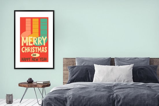 Illustration de Noël de chaussettes avec la citation Joyeux Noël et Happy Année 80x120 cm