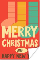 Illustration de Noël de chaussettes avec la citation Joyeux Noël et Happy Année 80x120 cm