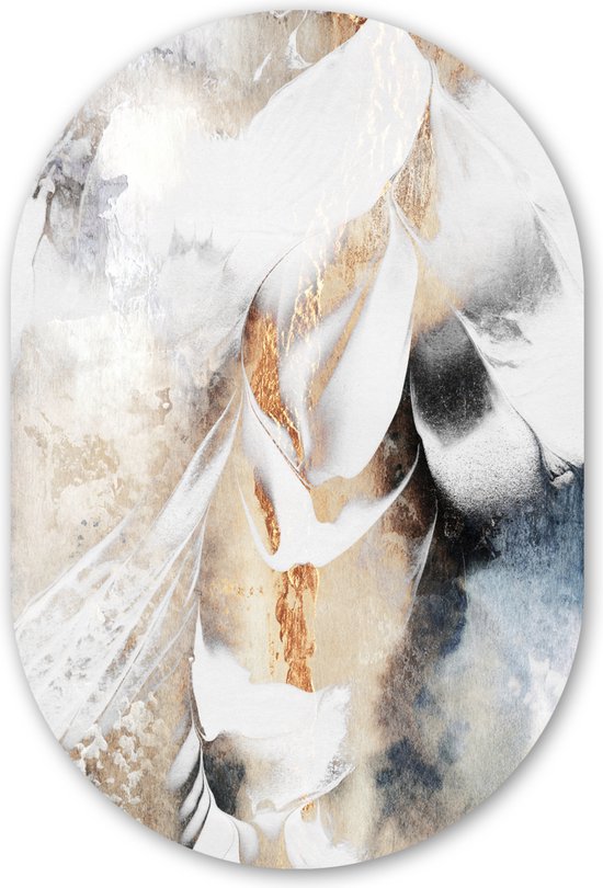 Muurovaal - Wandovaal - Kunststof Wanddecoratie - Ovalen Schilderij - Abstract - Gold - Design - Luxe - 60x90 cm - Ovale spiegel vorm op kunststof
