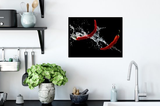Cadre photo avec affiche - Piment - Nature morte - Water - Zwart - Rouge - 40x30 cm - Cadre pour affiche - Décorations de Noël de Noël pour l'intérieur - Noël