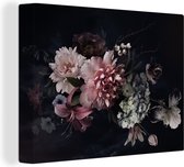 Canvas Schilderij Bloemen - Vintage - Pastel - Roze - Wit - 120x90 cm - Wanddecoratie