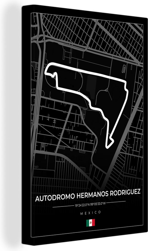Canvas Schilderij Mexico - Circuit - Autodromo Hermanos Rodríguez - Formule 1 - Racing - Zwart - 40x60 cm - Wanddecoratie - Vaderdag cadeau - Geschenk - Cadeautje voor hem - Tip - Mannen