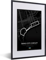 Fotolijst incl. Poster - Racebaan - Circuit - F1 - Baku City Circuit - Azerbeidzjan - Zwart - 40x60 cm - Posterlijst