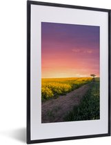 Fotolijst incl. Poster - Bloemen - Weg - Lucht - Geel - Paars - Zonsondergang - Natuur - 40x60 cm - Posterlijst