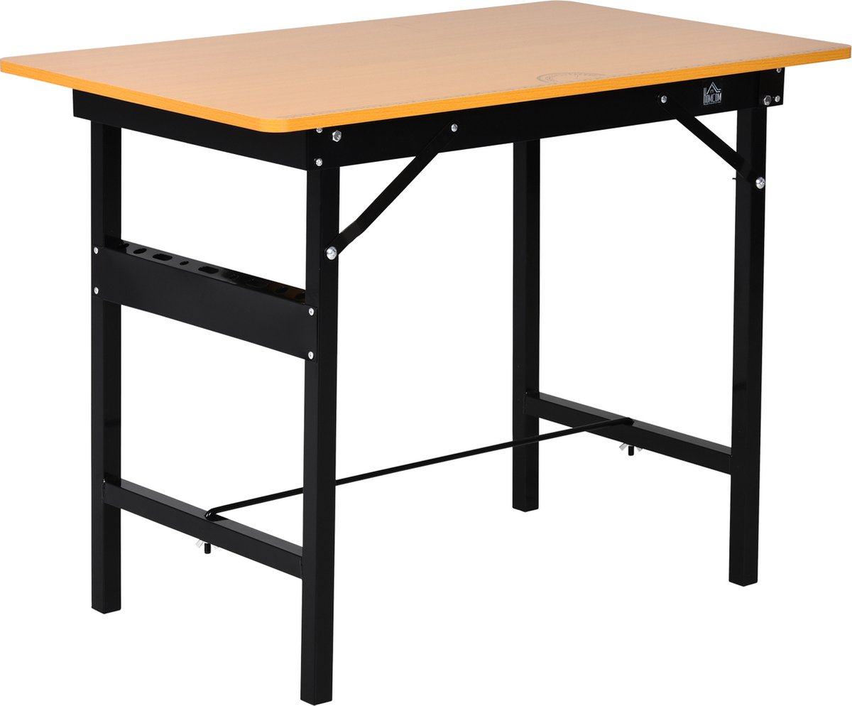 HOMCOM Établi atelier pliant table de travail pliable avec règle et  rapporteur MDF 100 x 60 x 75,5 cm jaune noir