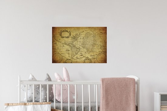 Muurstickers - Sticker Folie - Wereldkaart - Vintage - Geschiedenis - Kinderen - Jongens - Meisjes - 60x40 cm - Plakfolie - Muurstickers Kinderkamer - Zelfklevend Behang - Zelfklevend behangpapier - Stickerfolie