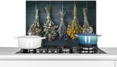 Spatscherm keuken 60x40 cm - Kookplaat achterwand Droogbloemen - Bloemen - Boeket - Stilleven - Touw - Bundel - Muurbeschermer - Spatwand fornuis - Hoogwaardig aluminium - Alternatief voor spatscherm glas