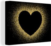 Canvas Schilderij Gouden hart op een zwarte achtergrond - 80x60 cm - Wanddecoratie