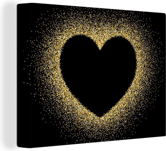 Canvas Schilderij Gouden hart op een zwarte achtergrond - Wanddecoratie
