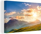 Canvas Schilderij Zomer - Zonsondergang - Bergen - 120x80 cm - Wanddecoratie