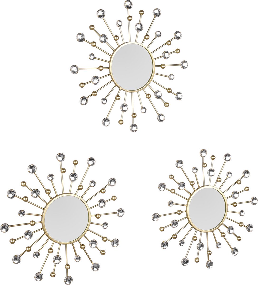Spiegel Set - Torna Mendy - Ø25.5cm - 3 Stuks Hangspiegels in Frame - Goud