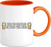 Het is oranje en wil bier! - Oranje elftal WK / EK voetbal kampioenschap - feest kleding - Mok - Oranje