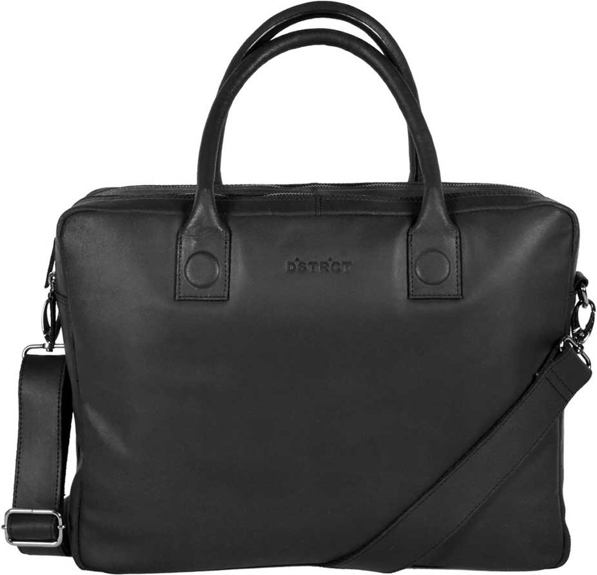 DSTRCT Fletcher Leren Business Laptoptas - 15,6 inch laptopvak - Sleutelhanger - Zwart