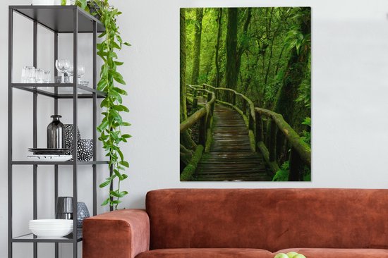 Toile - Peinture - Forêt - Arbres - Jungle - Chemin - Décoration murale Murale - Toile - 90x120 cm