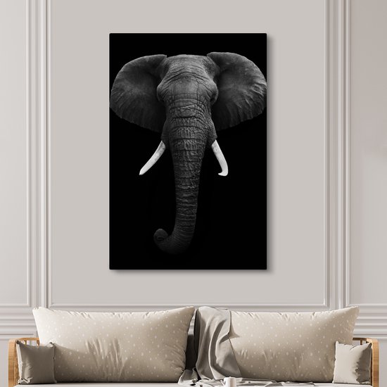 Toile - Animaux - Éléphant - Zwart - Wit - Décoration Décoration murale - 120x180 cm - Photo sur toile - Peintures sur toile salon