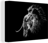 Canvas - Wilde dieren - Leeuw - Zwart - Wit - Canvasdoek - 40x30 cm - Foto op canvas - Muurdecoratie