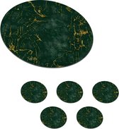 Onderzetters voor glazen - Rond - Marmer - Smaragd - Goud - 10x10 cm - Glasonderzetters - 6 stuks