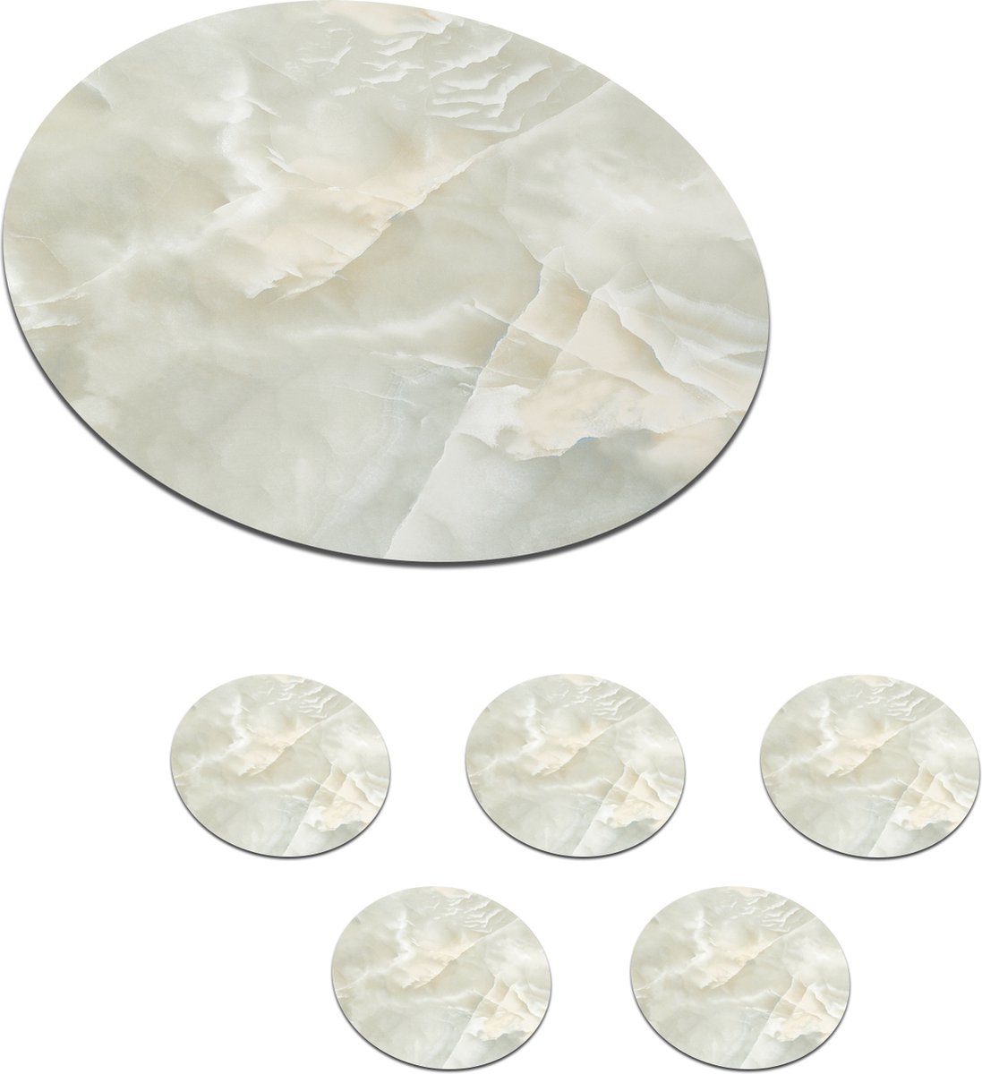 Onderzetters voor glazen - Rond - Marmer - Wit - Chic - 10x10 cm - Glasonderzetters - 6 stuks