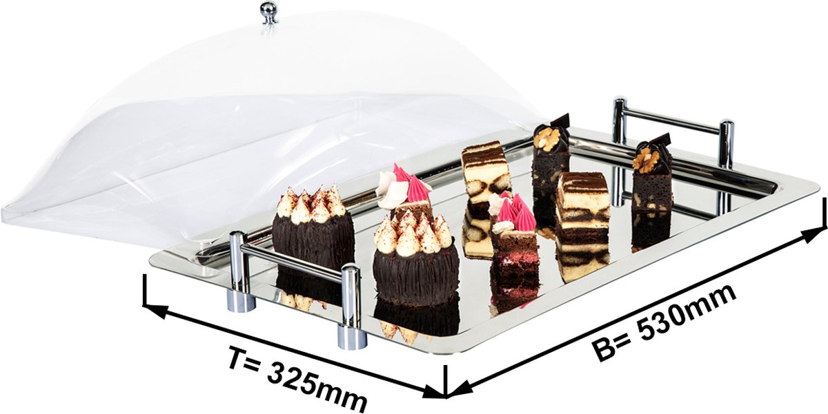 Roestvrijstalen dienblad met transparante cloche - 32,5 x 53 cm | GGM Gastro