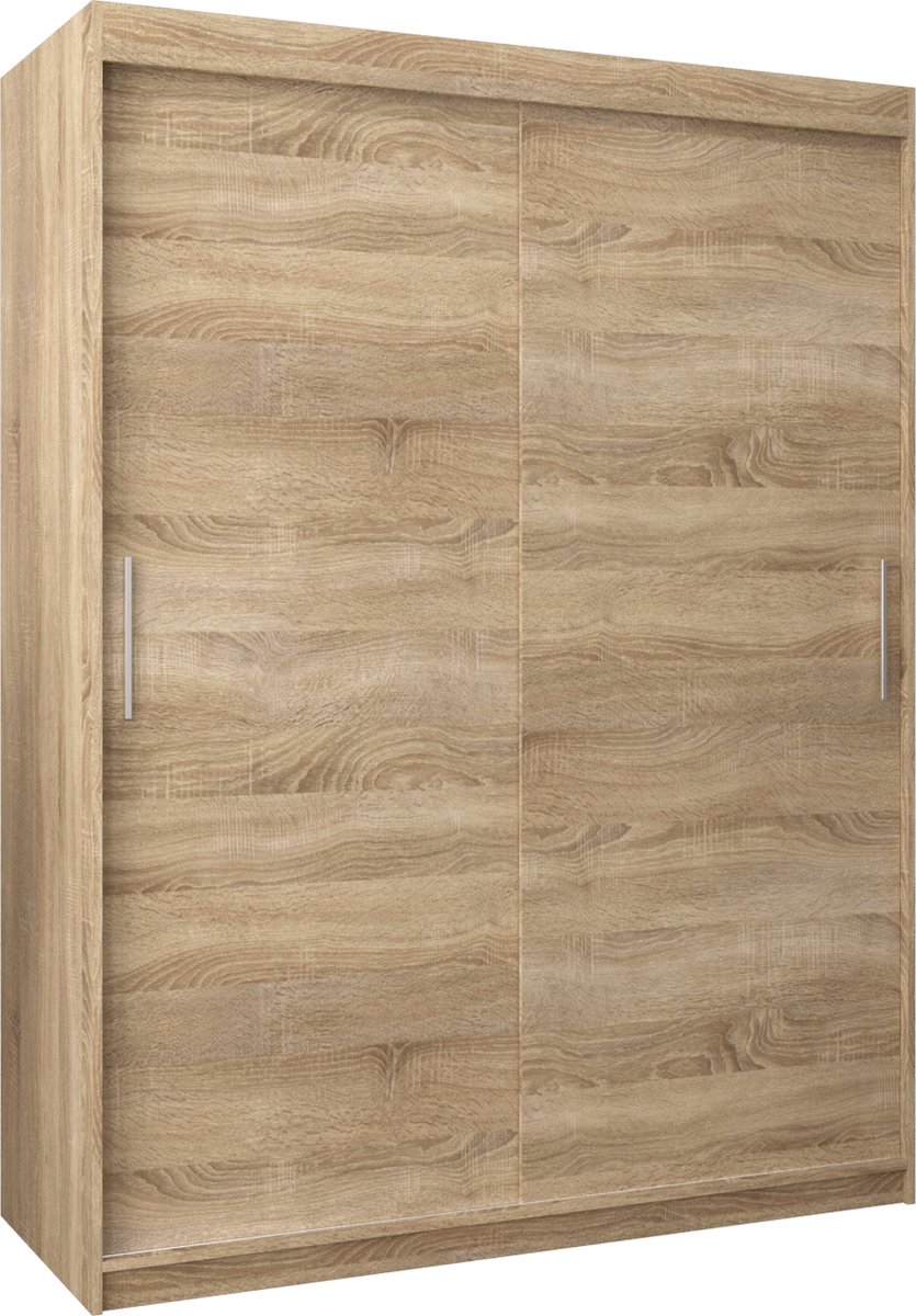InspireME Kledingkast met 2 schuifdeuren, Modern-stijl, Kledingkast met planken (BxHxD): 150x200x62 - TORM 150 Sonoma Eik met 2 lades