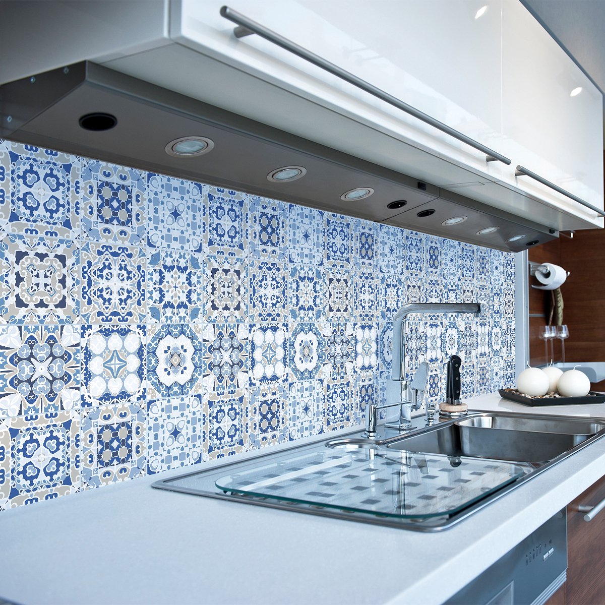 Ambiance Sticker Zelfklevende tegelmuurstickers voor keuken en badkamer - 9 cementtegelstickers, Azulejos Renatino-stijl - 9 stickers, 15x15 cm Multi color