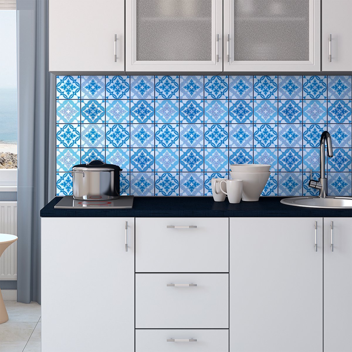 Ambiance Sticker Zelfklevende tegelmuurstickers voor keuken en badkamer - 30 Ilya Azulejos tegelstickers - 30 stickers 20x20cm Multi color
