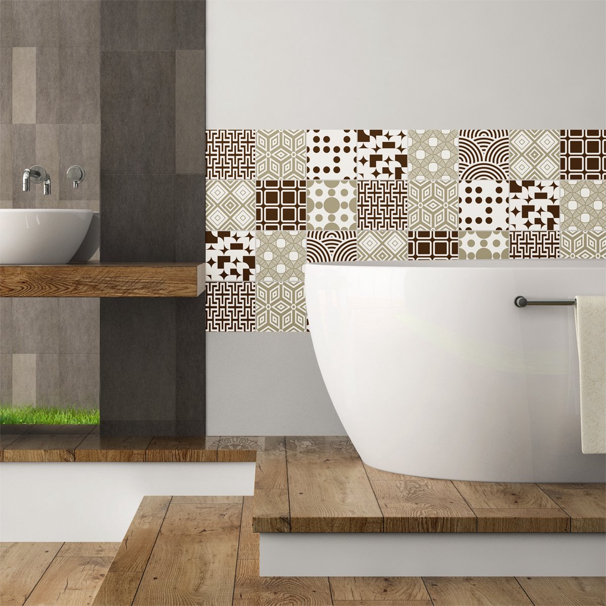 Ambiance Sticker Muurstickers voor keuken en badkamer - 9 Scandinavische Baltische cementtegelstickers - 9 stickers van 15x15 cm Multi color