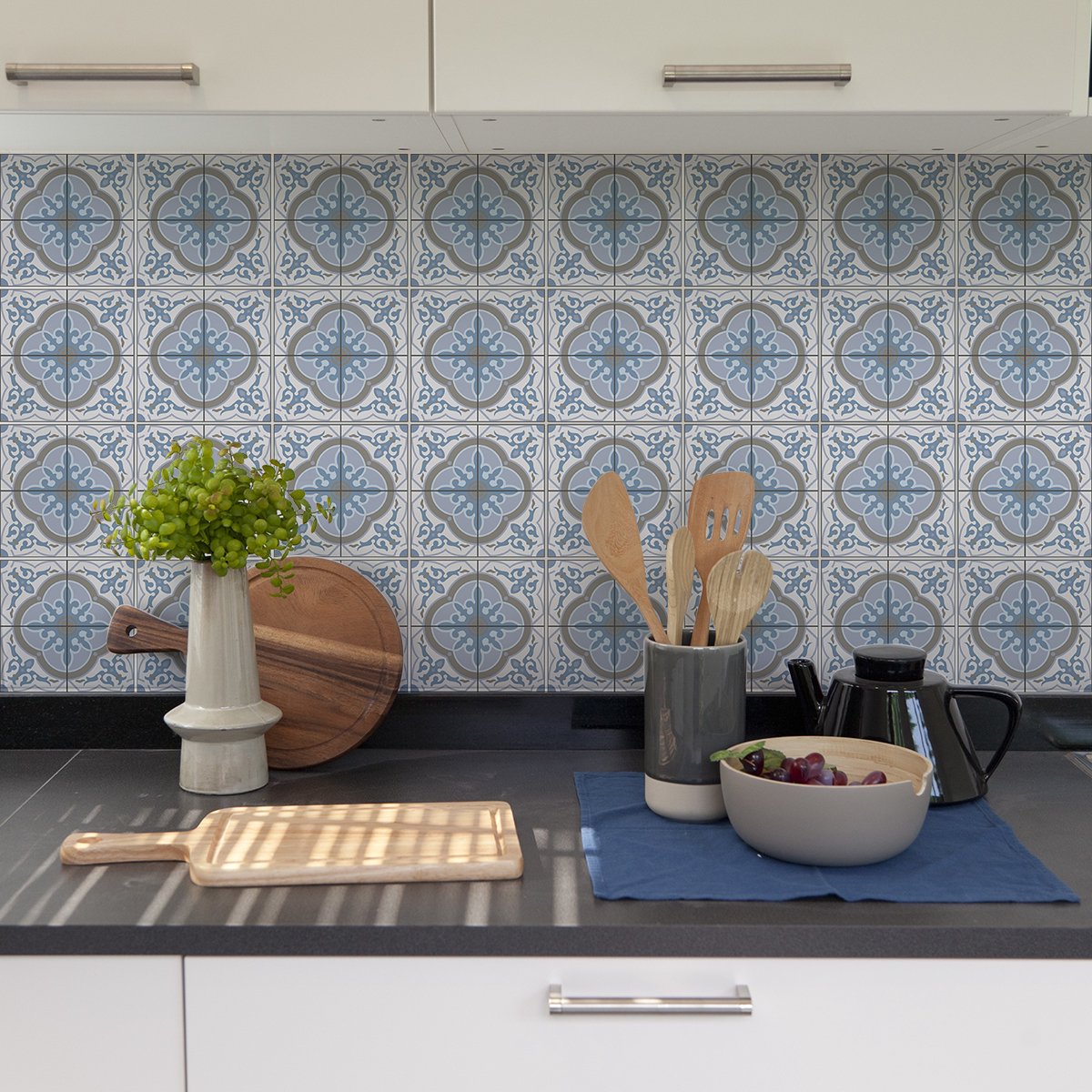Ambiance Sticker Zelfklevende tegelmuurstickers voor keuken en badkamer - 9 Azulejos Florentia cementtegelstickers - 9 stickers 10x10cm Multi color