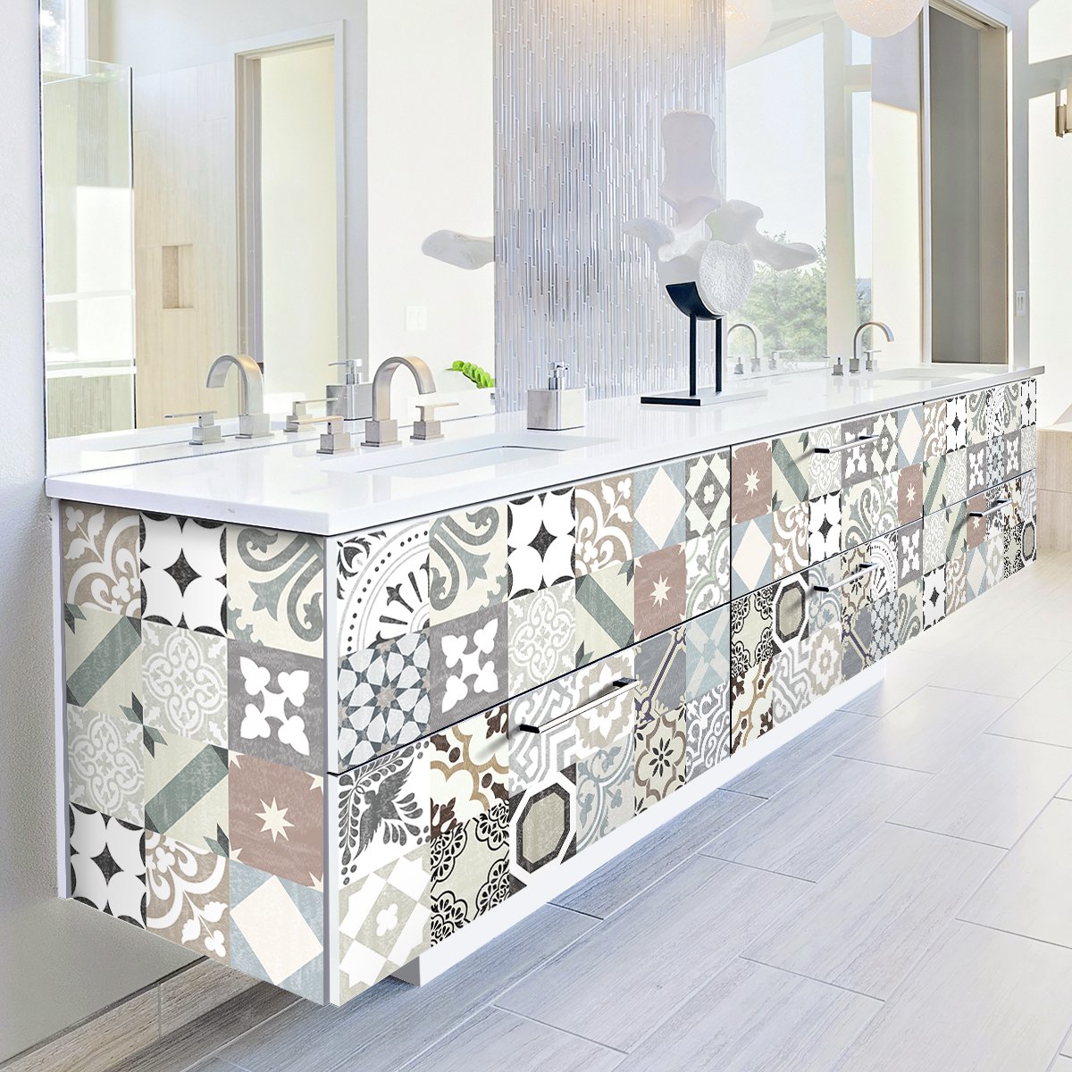 Ambiance Sticker Decoratieve meubelstickers - 60 authentieke Romuldino cementtegel meubelstickers - 60 stickers 15x15cm Multi color