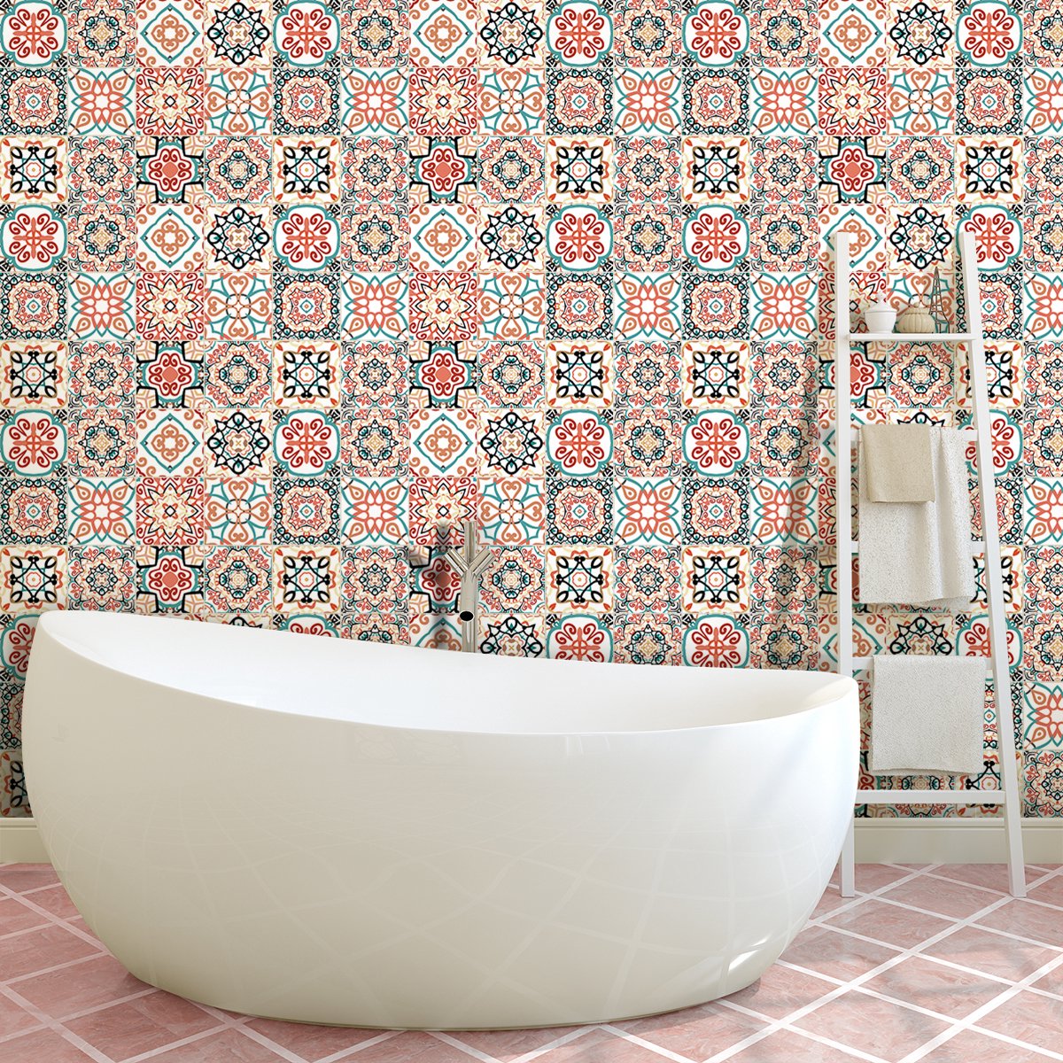 Ambiance Sticker Zelfklevende tegelmuurstickers voor keuken en badkamer - 60 cementtegelstickers, Azulejos Arcadia-stijl - 60 stickers, 10x10 cm Multi color