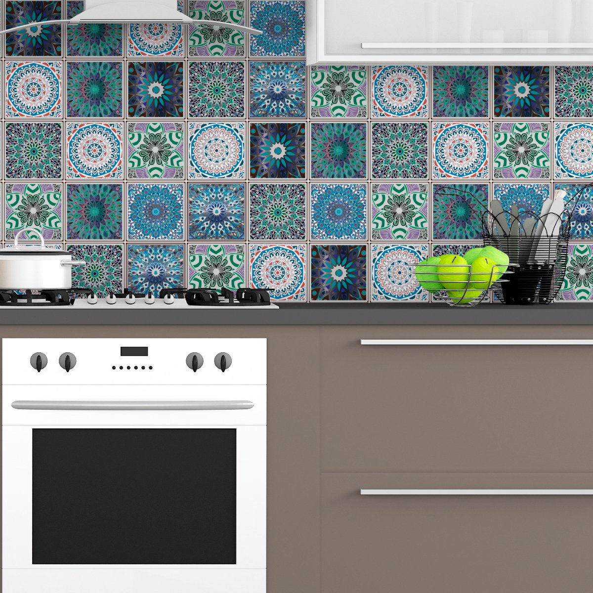 Ambiance Sticker Zelfklevende tegelmuurstickers voor keuken en badkamer - 30 etnische tegelstickers van ATZIN - 30 stickers 10x10cm Multi color