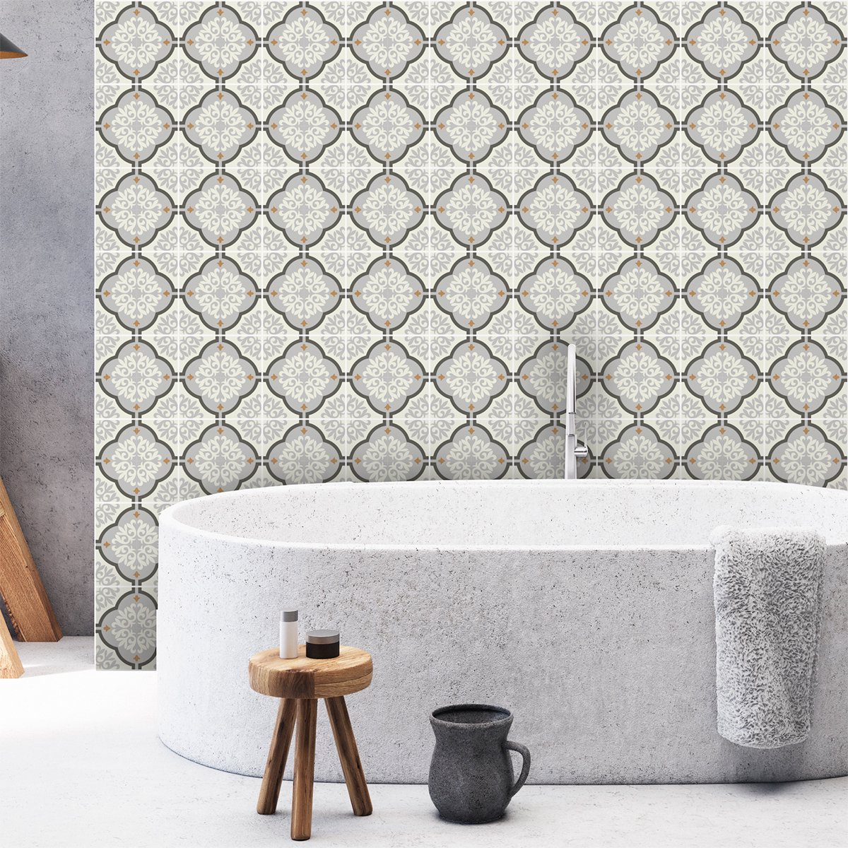 Ambiance Sticker Zelfklevende muurtegelstickers voor keuken en badkamer - 60 cementtegelstickers, wit, azulejos-stijl - 60 stickers, 20x20 cm Multi color