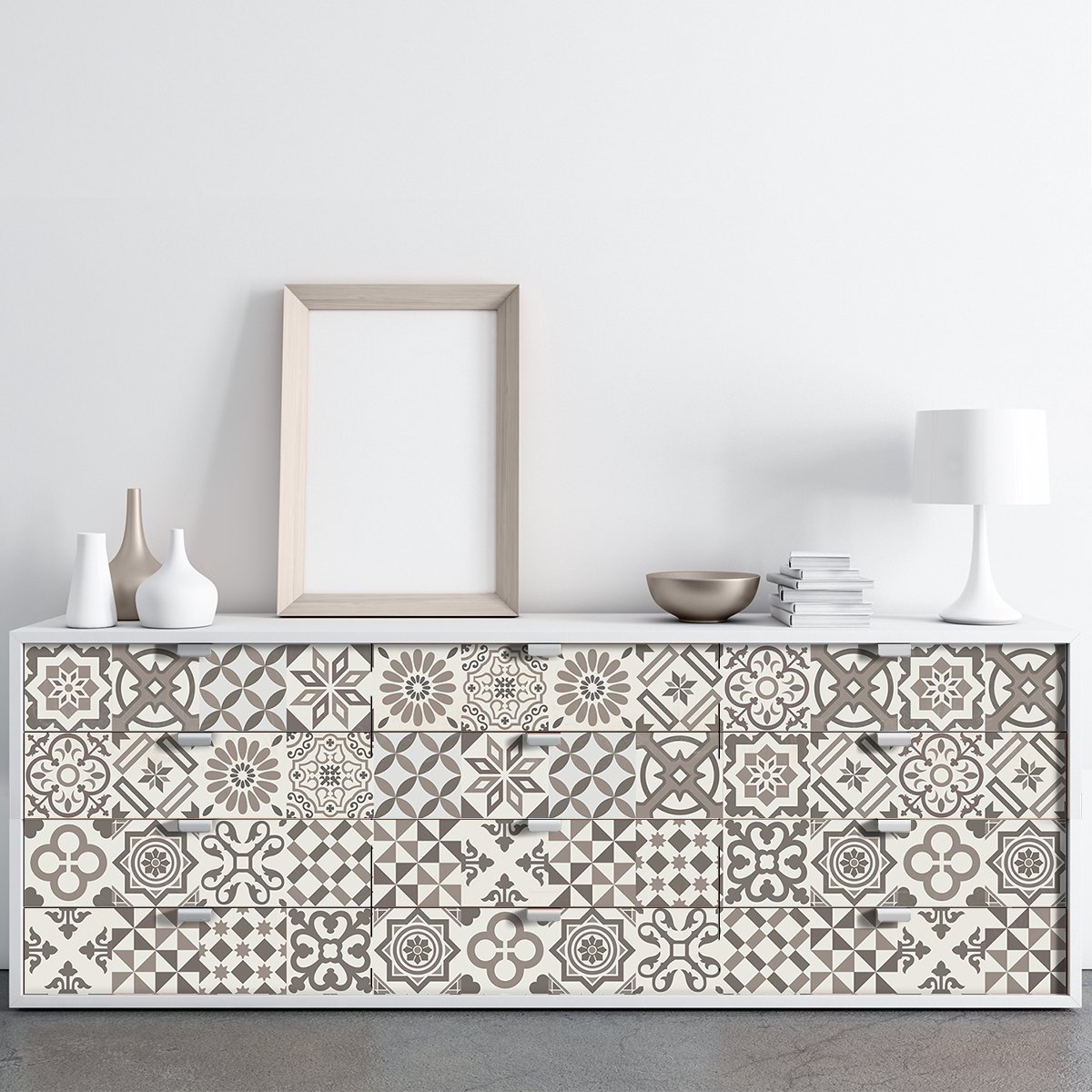 Ambiance Sticker Meubeldecoratiestickers - 60 authentieke Nihna cementtegel meubelstickers - 60 stickers 15x15cm Multi color