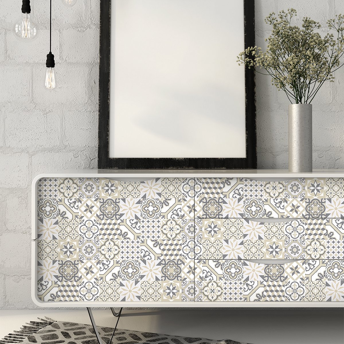 Ambiance Sticker Decoratieve meubelstickers - 60 authentieke Lorenzina cementtegel meubelstickers - 60 stickers 10x10cm Multi color