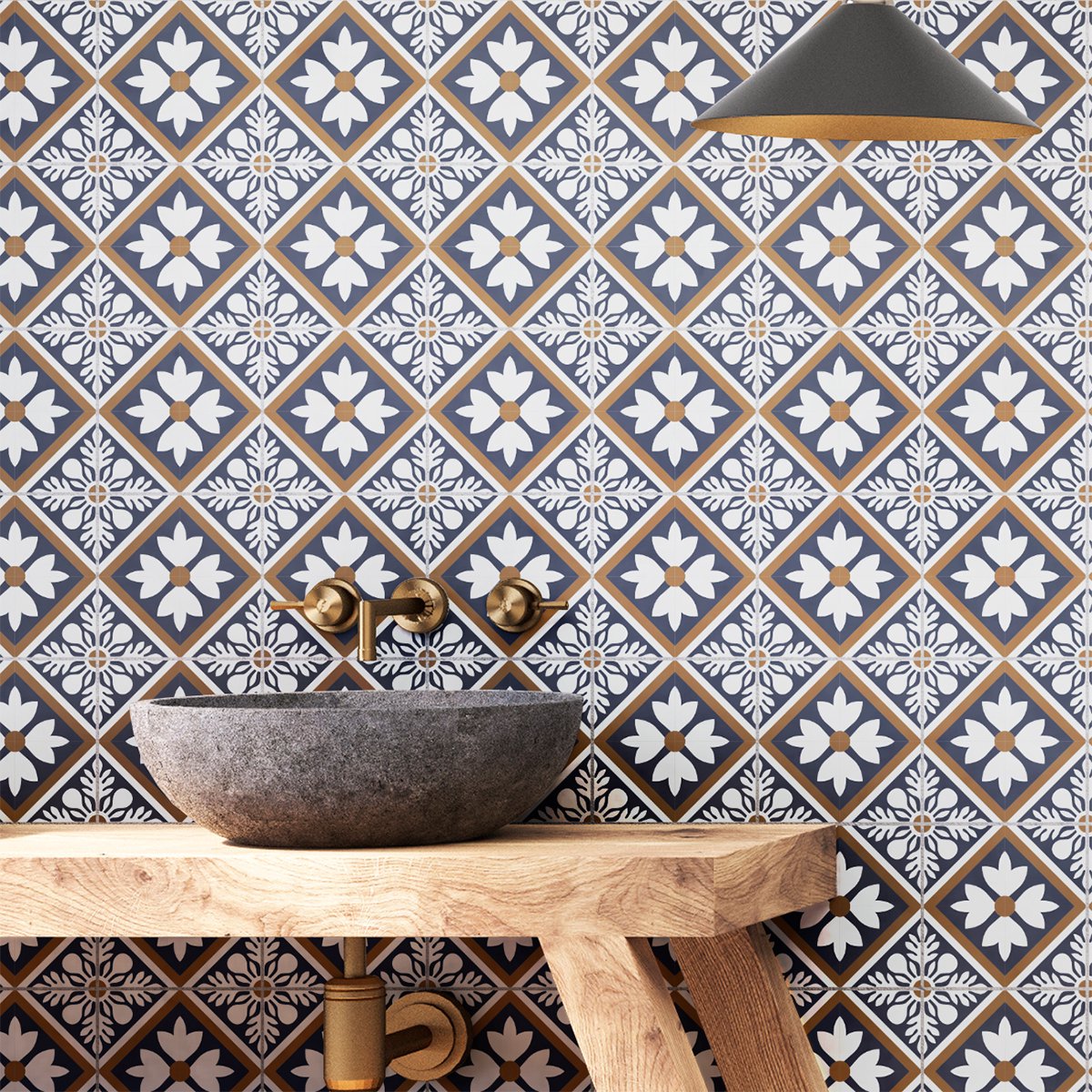 Ambiance Sticker Zelfklevende tegelmuurstickers voor keuken en badkamer - 24 cementtegelstickers, Azulejos Beatriz Design - 24 stickers, 10x10cm Multi color