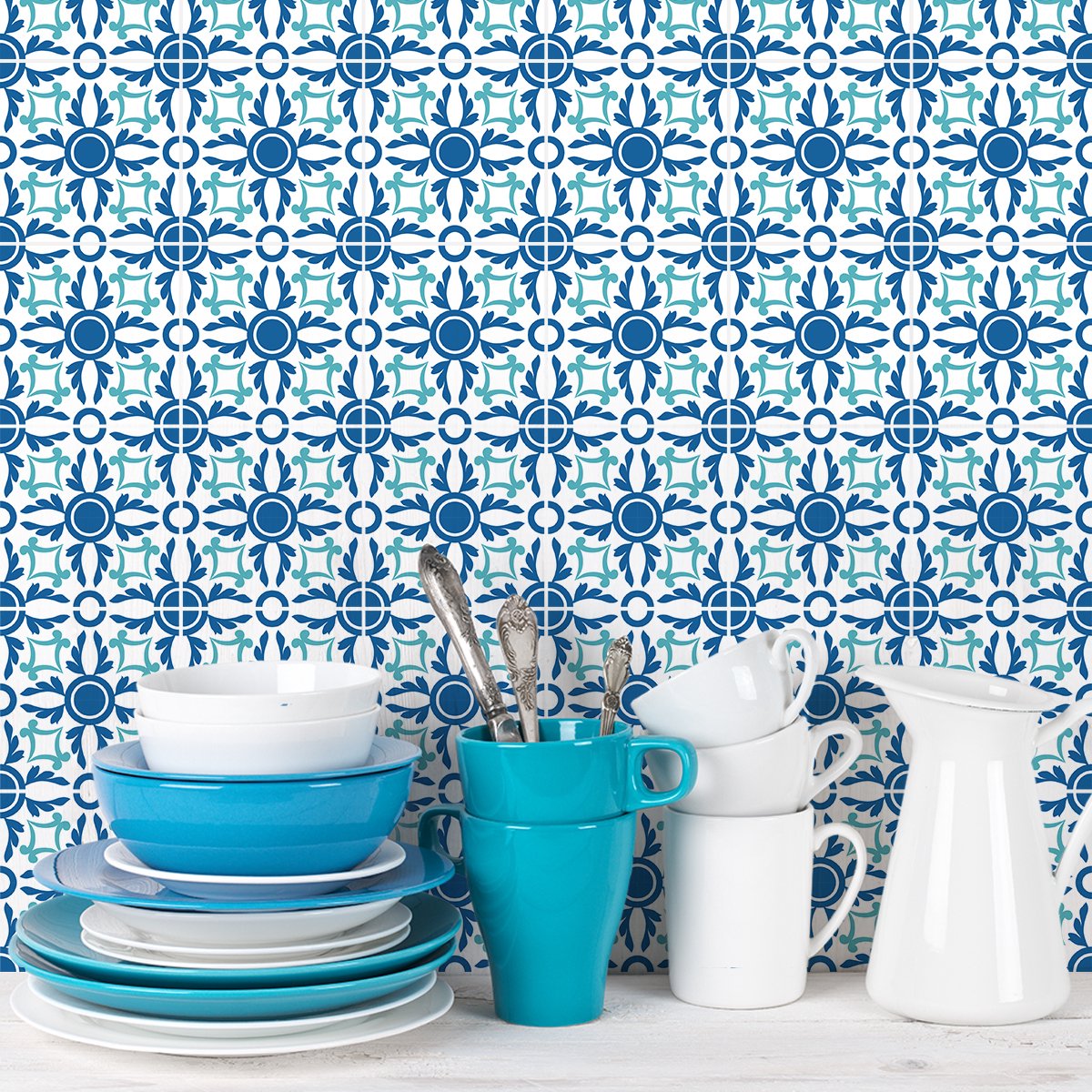Ambiance Sticker Zelfklevende tegelmuurstickers voor keuken en badkamer - 9 tegelstickers, Azulejos Thierno-stijl - 9 stickers, 20x20 cm Multi color