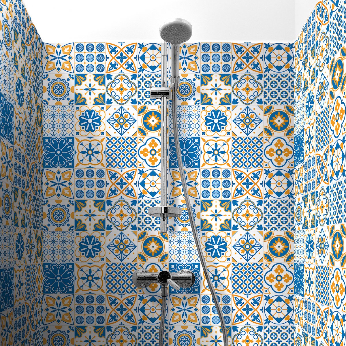 Ambiance Sticker Zelfklevende tegelmuurstickers voor keuken en badkamer - 30 cementtegelstickers, Azulejos Pacome Design - 30 stickers, 20x20cm Multi color