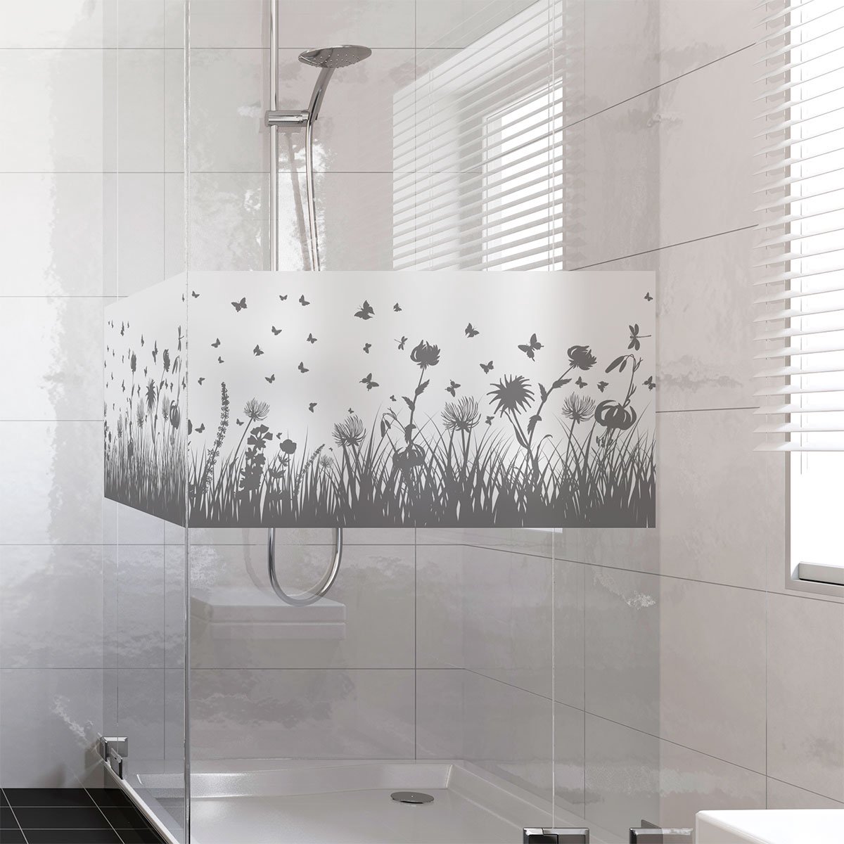 Privacy raamfolie - Bloemen- en vlinderveld - Raam- en douchedeurstickers - 40x100cm