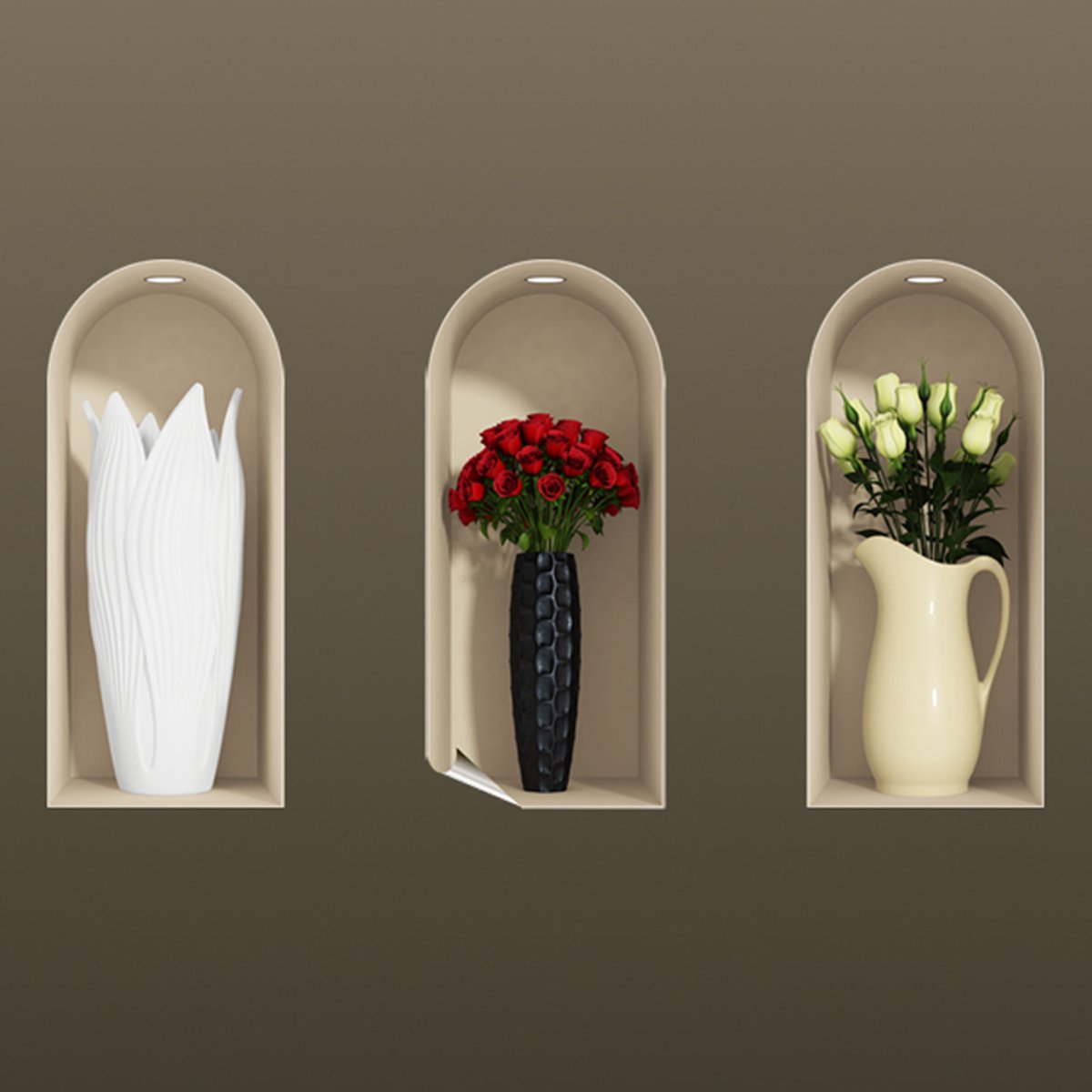 Ambiance Sticker Sticker met 3D-effect, witte en rode rozen, 60 x 90 cm Multi color
