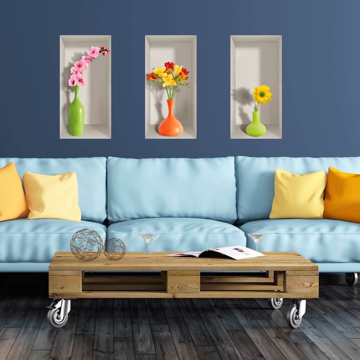 Ambiance Sticker Kleurrijke 3D-stickers met lentebloemen, 80 x 120 cm Multi color