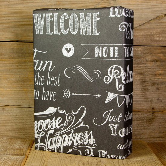 Papier cadeau Handlettering Zwart - Durable et élégant (30 à 100 cm x 200 mètres) |variante : 30 cm / 200 mtr.
