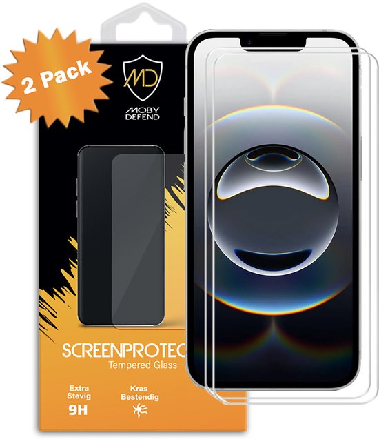 Lot de 2 Protecteurs d'écran iPhone 16 - MobyDefend Case-Friendly Screensavers - Glas trempé - Plaques de verre. Compatible avec : iPhone 16