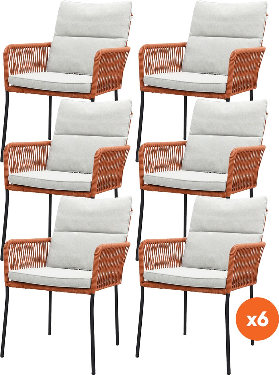Set van 6 - Teresa dining tuinstoel Rope - Terra