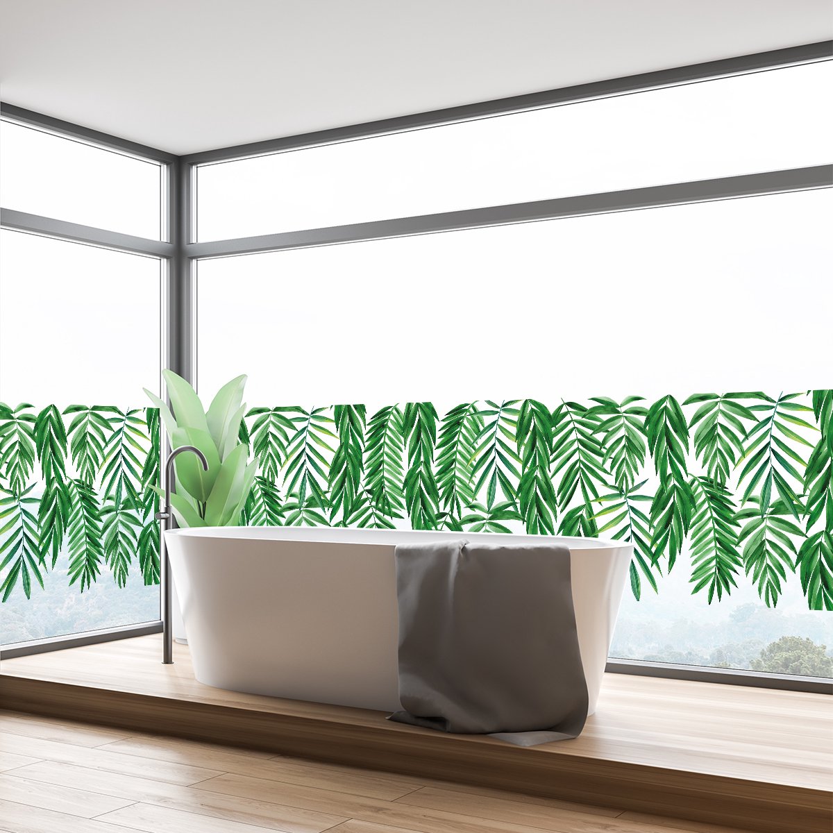 Privacy raamfolie - XL Hangende Palmbladeren - Stickers voor ramen en douchedeuren - 40x20
