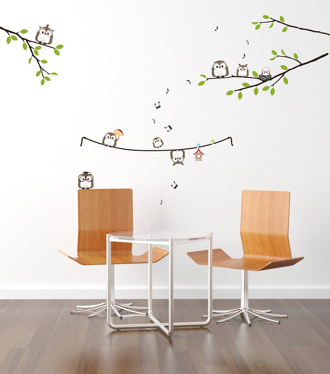 Muurstickers, decoratieve stickers: uilen op takken