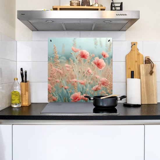 KitchenYeah® Protection plaque induction 78x78 cm - Fleurs - Pastel - Coquelicots - Protege plaque de cuisson - Couvre plaque induction - Protecteur d'induction - Cuisine