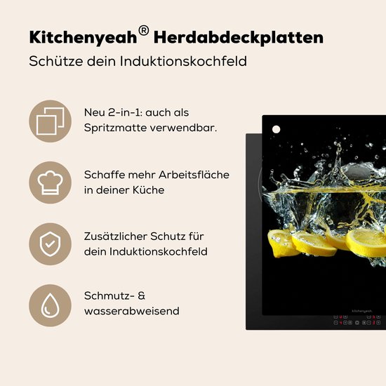 KitchenYeah® Protection plaque induction 60x55 cm - Citron - Eau - Fruit - Protege plaque de cuisson - Couvre plaque induction - Protecteur d'induction - Cuisine