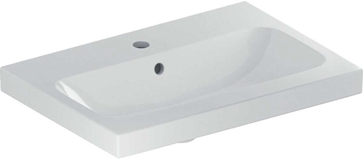 Geberit ICon Light wastafel - 60x42x17cm - 1 wasbak - 1 kraangat Midden - met overloopgat - keramiek - glans wit