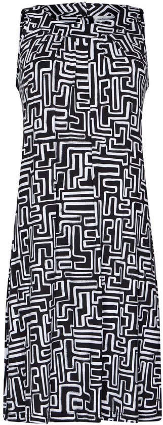 Pastunette Jurk Graphic Beach - Ecovero Viscose - Zwart/Wit - Mouwloos - Maat 40