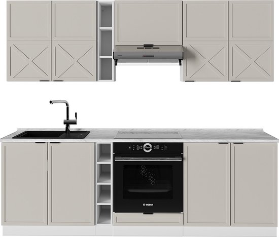 Foto: Vicco fame line complete keukeneenheid 235 cm zonder werkblad grijs beige wit